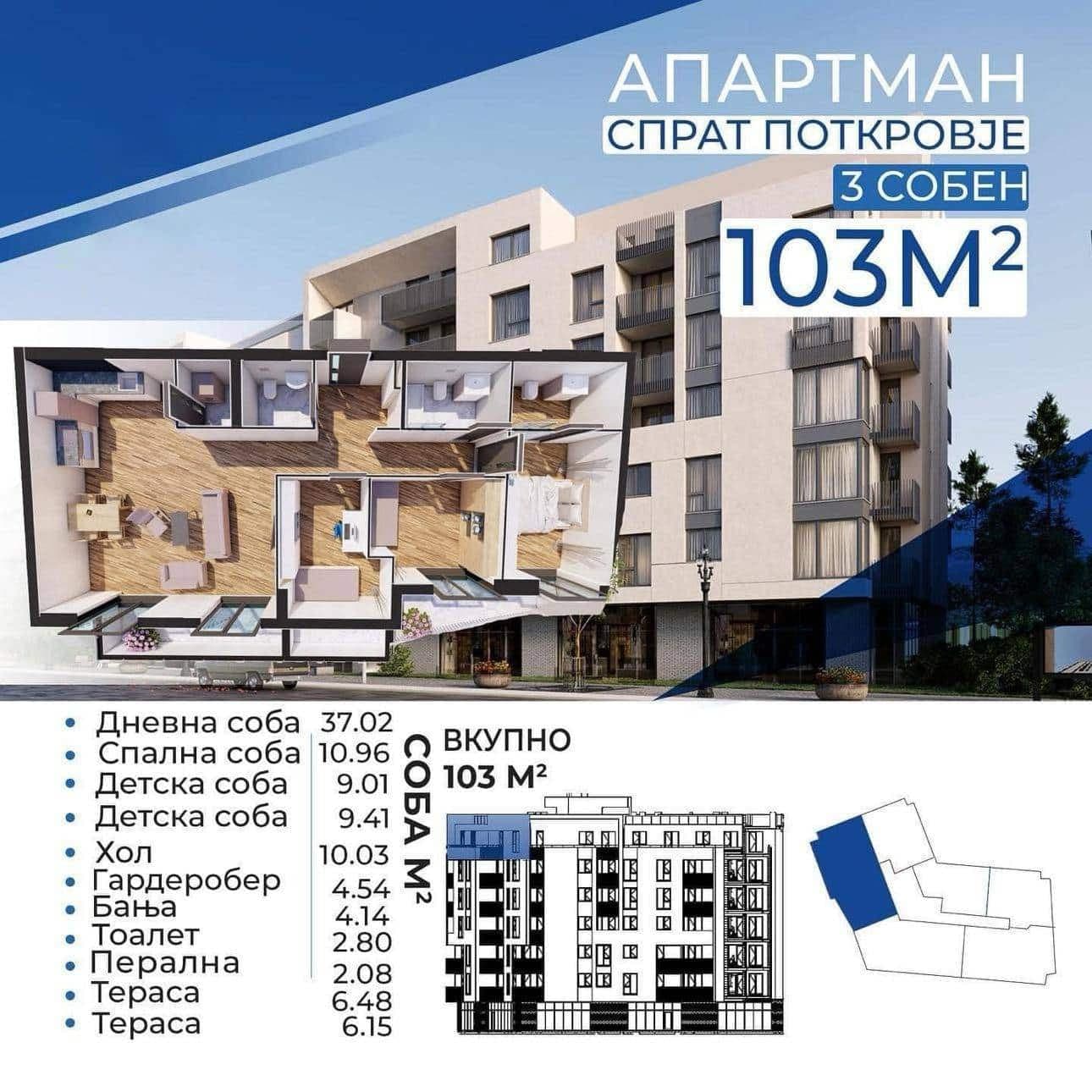 Одличен стан 103м2 во нова градба - За Продажба - Ѓорче Петров