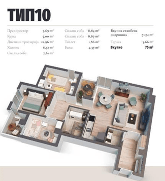 New apartment 76m2 in Kisela Voda - 2