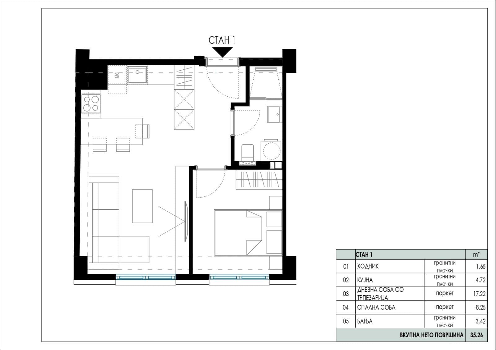 Стан 35м2 во нов резиденцијален објект - 3